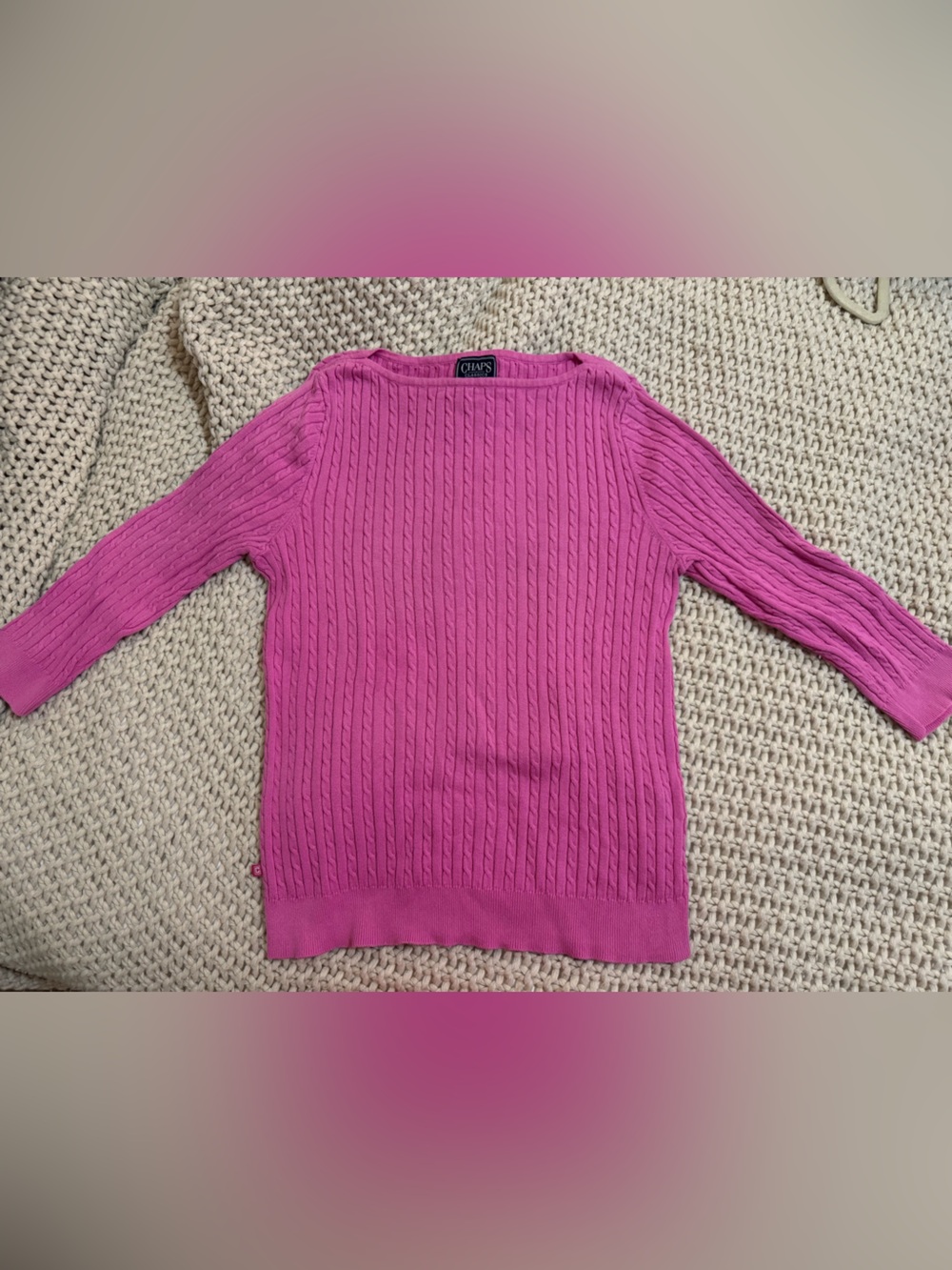 Chaps Pink Cable-Knit Crew Neck Sweater